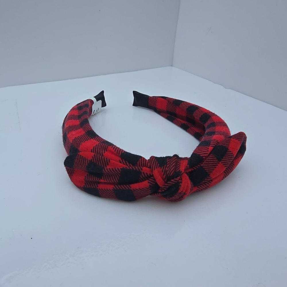 Buffalo Plaid Knotted Headband Womens Red Black Padded Flannel Hair Accessory